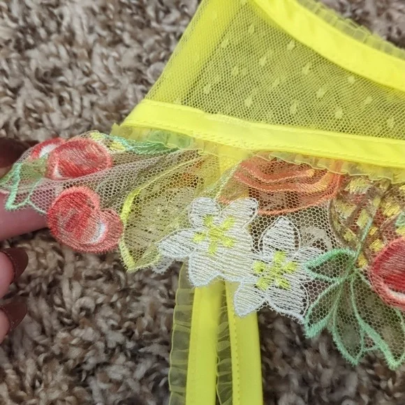 For Love And Lemons Mirabelle yellow floral cherry garter belt - Picture 7 of 10